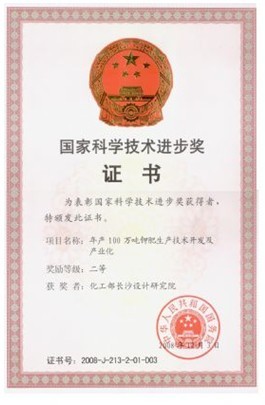 年產(chǎn)100萬(wàn)噸鉀肥生產(chǎn)技術(shù)開(kāi)發(fā)及產(chǎn)業(yè)化－國(guó)家科技進(jìn)步二等獎(jiǎng)
